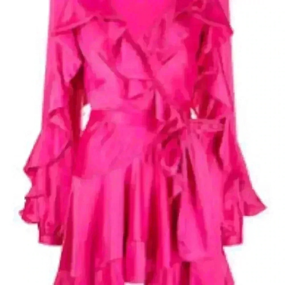 NEW PATBO Ruffle Sleeve Mini Wrap Dress, Color: Flamingo Size  2 NWT $575 - Picture 3 of 6